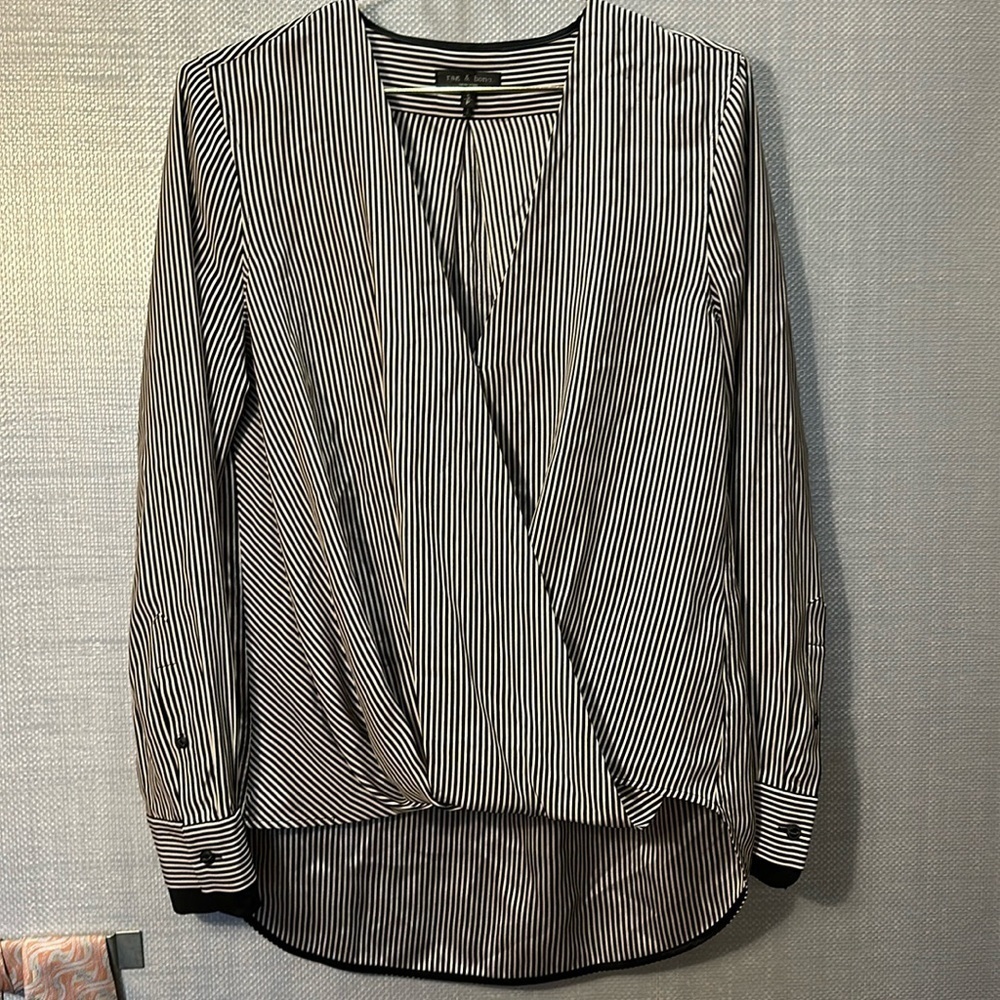 Rag and Bone Striped Silk Wrap High Low Pull Over Blouse Size Small